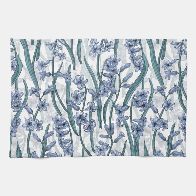 Paño De Cocina Flores de jacinto azul sobre blanco (Horizontal)