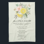Paño De Cocina Flores de lémones e invitación a la boda de la veg<br><div class="desc">Preserve su invitación de boda para siempre en esta única y única toalla de cocina que le mostrará su copia completa de la invitación. También podrías regalar esto a tu fiesta de bodas como regalo para asistir. Lemones, flores y vegetación en esta hermosa hoja de papel lisa con la información...</div>