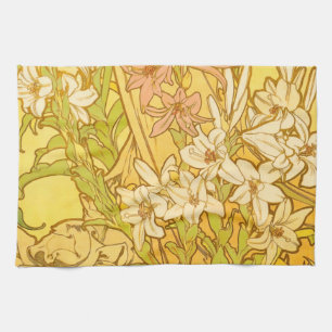 Paño De Cocina flores de lirio Art Nouveau de Alfonse Mucha