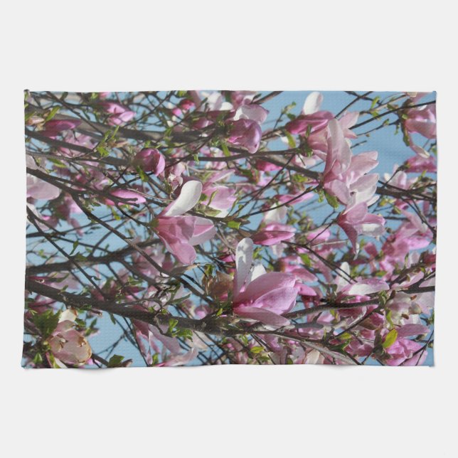 Paño De Cocina Flores de magnolia rosa florecen (Horizontal)