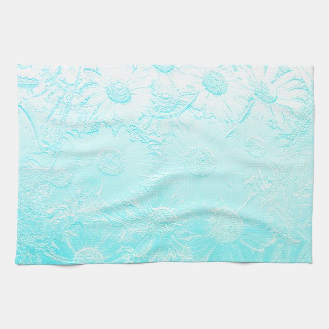 Paño De Cocina Flores de margarita azul helado grabado en relieve (Horizontal)