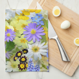Paño De Cocina Flores de margarita, prímula y narciso