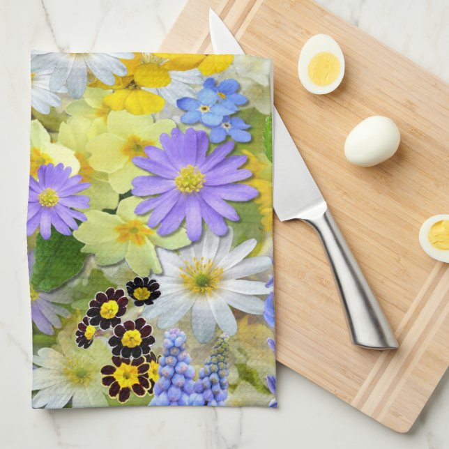 Paño De Cocina Flores de margarita, prímula y narciso (Doblado Cuarto)