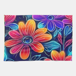 Paño De Cocina Flores de neón florecen brillantes