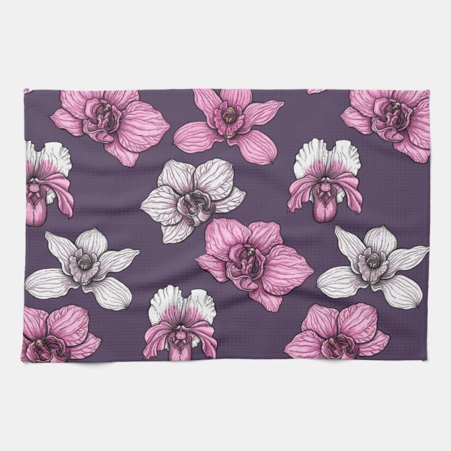 Paño De Cocina Flores de orquídea rosa (Horizontal)