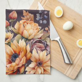 Paño De Cocina Flores de otoño acuáticas-moradas-