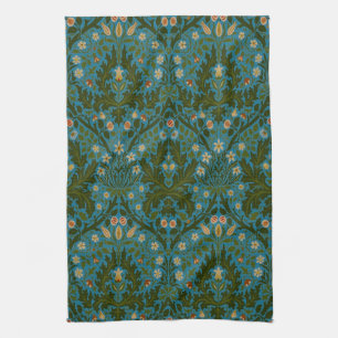 Paño De Cocina Flores de Otoño Azul Verde Antiguo William Morris