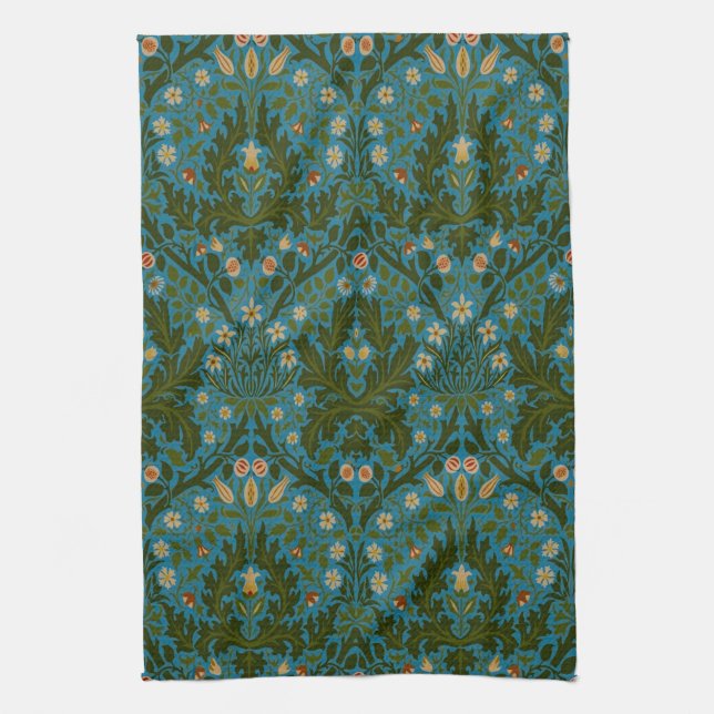 Paño De Cocina Flores de Otoño Azul Verde Antiguo William Morris (Vertical)