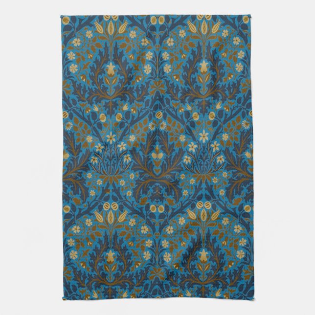 Paño De Cocina Flores de Otoño Azules y Turquesa de William Morri (Vertical)
