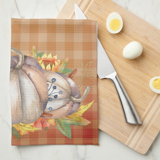 Paño De Cocina Flores de otoño y calabazas de cosecha (Doblado Cuarto)