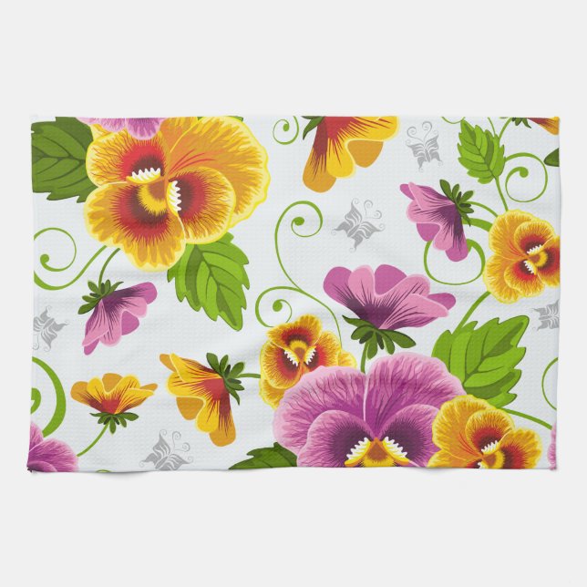 Paño De Cocina Flores de pansy vívidas (Horizontal)