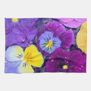 Paño De Cocina Flores de pensamiento flotando en baño de pájaros 