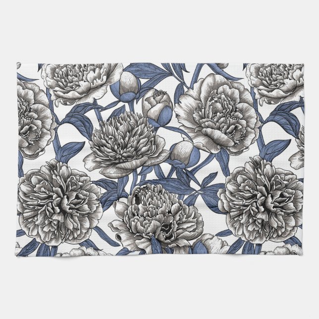 Paño De Cocina Flores de peón blanco (Horizontal)