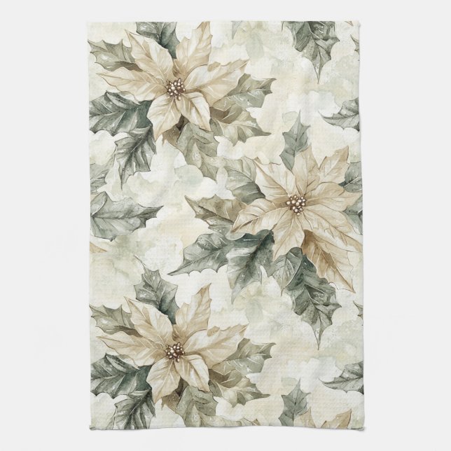 Paño De Cocina Flores de poinsettia de cream (Vertical)