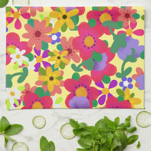 Paño De Cocina Flores de primavera brillante Bonito Personalizar (Doblado)