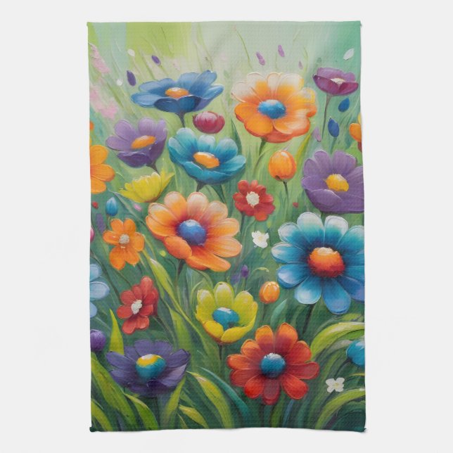 Paño De Cocina Flores de primavera coloridas (Vertical)