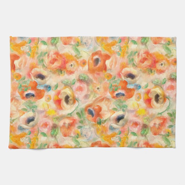 Paño De Cocina Flores de primavera naranja (Horizontal)