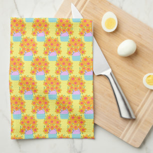 Paño De Cocina Flores De Primavera naranja Y Rosa