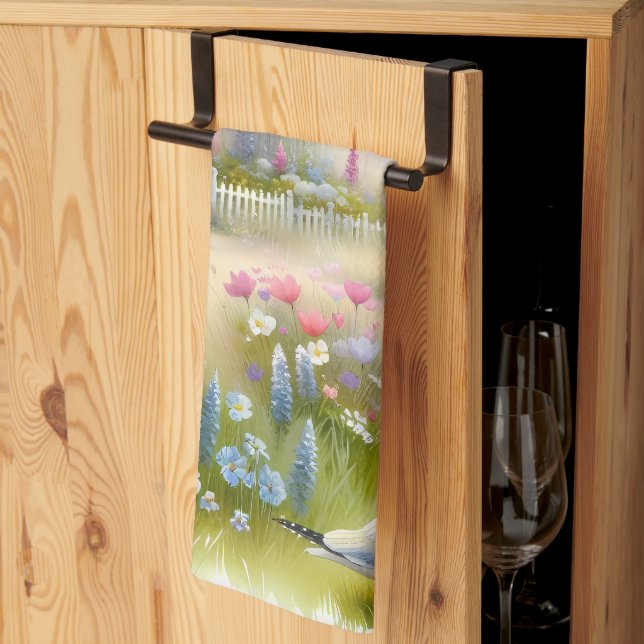 Paño De Cocina Flores de primavera por cabaña costera de faro (Pliegue de tercios)