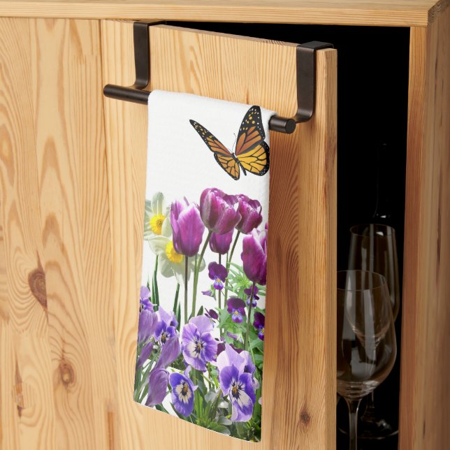 Paño De Cocina Flores de primavera Tulipanes Narcisos Mano estaci (Pliegue de tercios)