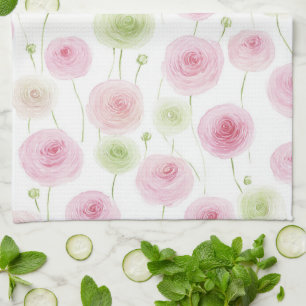 Paño De Cocina Flores de ranúnculo rosa menta
