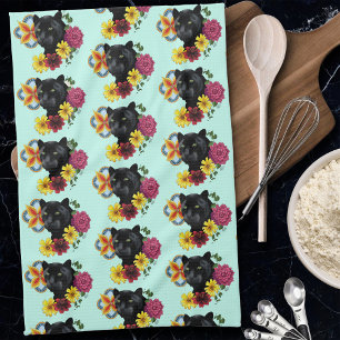 Paño De Cocina Flores de retrato jaguar negro