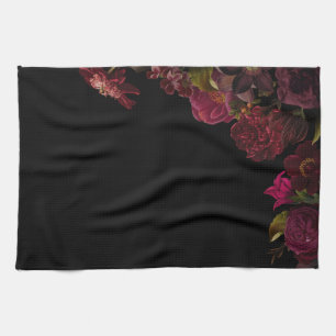 Paño De Cocina Flores De Rosa Antiguo En Negro
