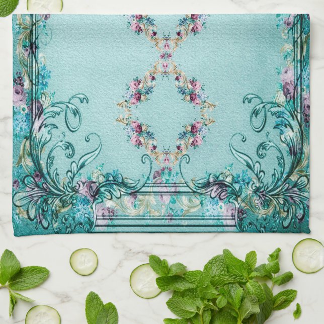 Paño De Cocina Flores de Rosa floral victorianas y elegante perga (Doblado)