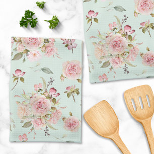 Paño De Cocina Flores de Rosa Rosa Acuarela Patrón Floral