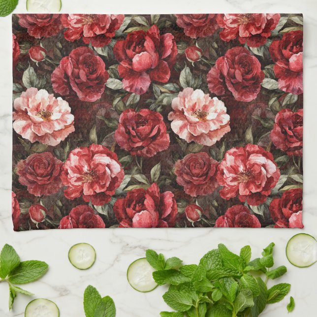 Paño De Cocina Flores de Rosa Rosa Rosa   (Doblado)