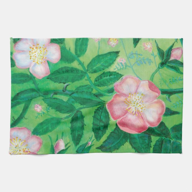 Paño De Cocina Flores de rosa silvestre    (Horizontal)