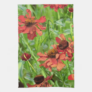 PAÑO DE COCINA FLORES DE RUDBECKIA ROJOS