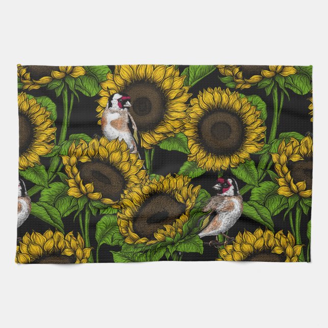 Paño De Cocina Flores de sol y ataúdes en negro (Horizontal)
