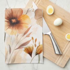 Paño De Cocina Flores de Tan Neutro Bloom Elegantes Acuarela 