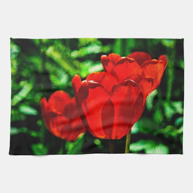 Paño De Cocina Flores de tulipán rojas (Horizontal)