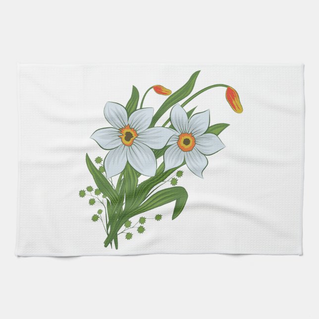Paño De Cocina Flores de tulipanes y daffodils (Horizontal)