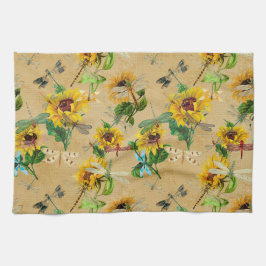 Paño De Cocina Flores de vintage y libélulas