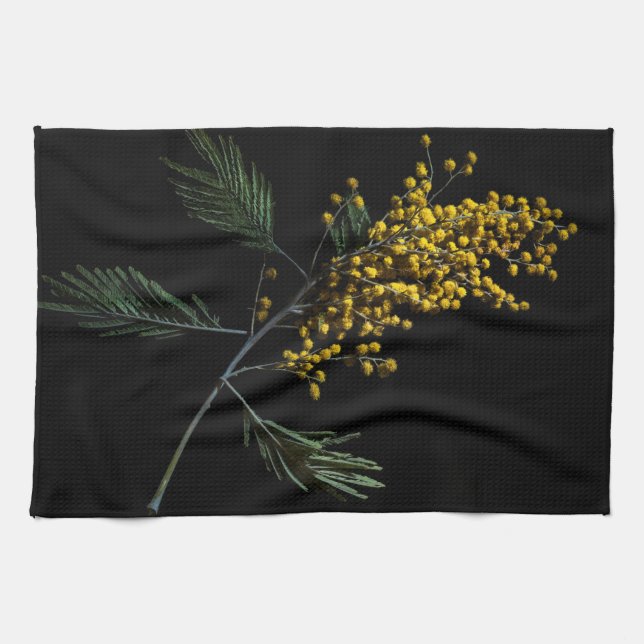 Paño De Cocina Flores de Wattle plateadas (Horizontal)