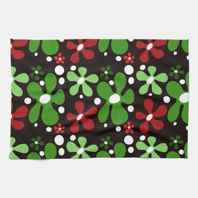 Paño De Cocina Flores divertidas en Navidades rojos y verdes (Horizontal)