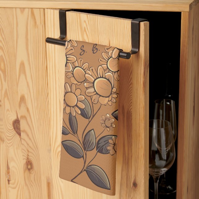 Paño De Cocina Flores doradas (Pliegue de tercios)