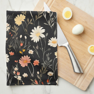 Paño De Cocina Flores doradas en un fondo oscuro