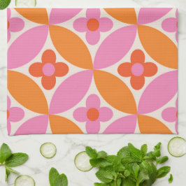 Paño De Cocina Flores en círculos rosa naranja de mediados de sig