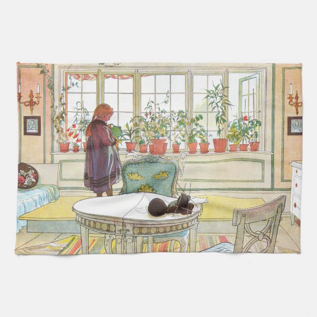 Paño De Cocina Flores en el Windowsill Carl Larsson Sueco (Horizontal)