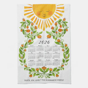 Paño De Cocina Flores florales en el Naranja de Sol Cuta del Cale