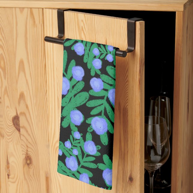 Paño De Cocina Flores Florales Púrpura Claras Y Plantas De Hojas  (Pliegue de tercios)