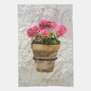 Paño De Cocina Flores Geranio en la flor en la olla