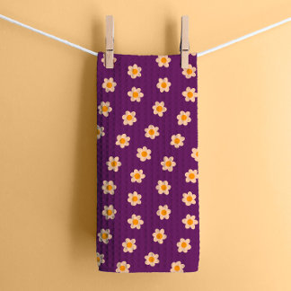 Paño De Cocina Flores hippie retro en morado