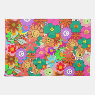 Paño De Cocina Flores Hippie Retro Groovy Boho