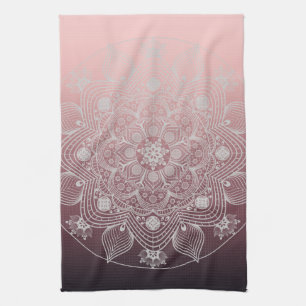 Paño De Cocina Flores, hojas, Mandala floral de encaje blanco en 