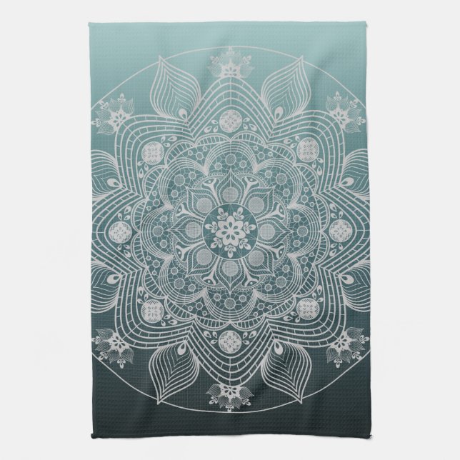 Paño De Cocina Flores, hojas, Mandala floral de encaje blanco en  (Vertical)